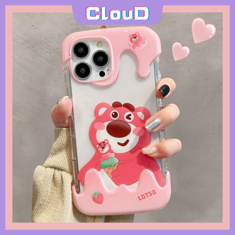 IPHONE Kartun Winnie the Pooh Case Kompatibel Untuk Iphone11 14 13 12 Pro Max XR X7 8 Plus XS Max 7Plus 8Plus SE 2020 3D Ice Cream Beruang Strawberry Lucu Manyo Shockproof Airbag Soft Cover