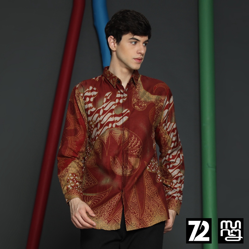 KEMEJA BATIK PRIA Dobby Slimfit Lengan Panjang Parang Premium Alardo Warna Merah Maroon 723584 Cap 72 - Baju Kemeja Atasan Pakaian Setelan Batik Pria Cowok Laki Laki Remaja Keluarga Kantor Lengan Panjang Modern Slimfit Slim Fit Premium Kekinian