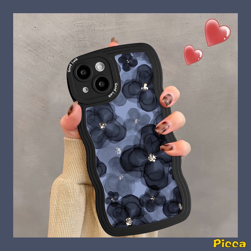 Fashion Lukisan Cat Minyak Seni Floral Phone Case Kompatibel Untuk iPhone 7plus14 11 13 12 Pro Max 8Plus X XR XS Max7 8 6s 6 14 Plus SE 2020 Bunga Segar Bergelombang Tepi Lembut Tpu Cover