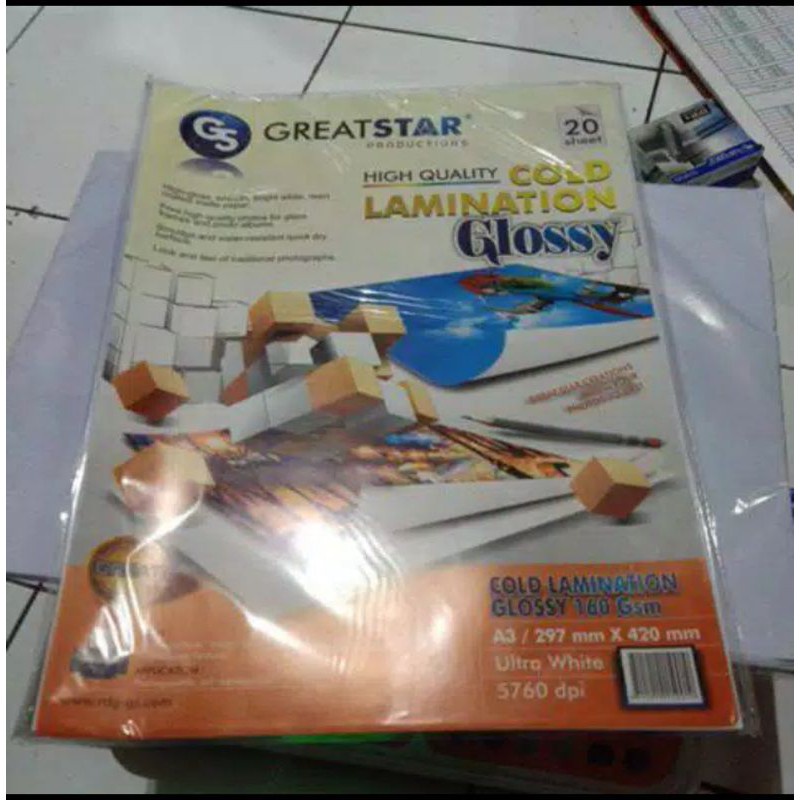 

COLD LAMINATION GLOSS/LAMINASI DINGIN GLOSSY A3/20 LEMBAR
