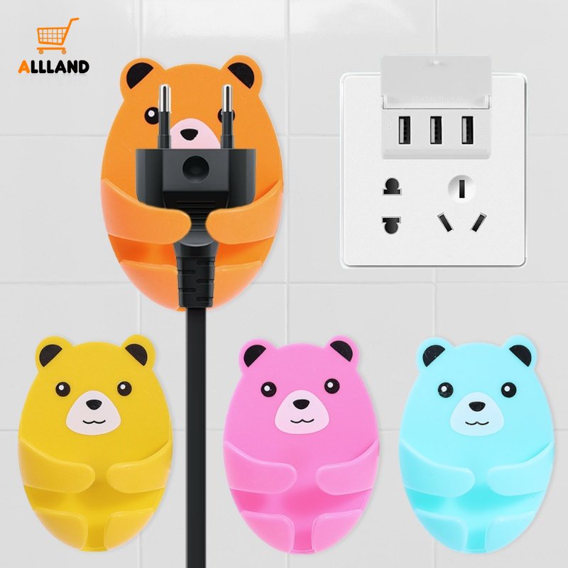 Self-adhesive Cartoon Hug Bear Power Plug Hook/Rak Gantung Penyimpanan Yang Dipasang Di Dinding/Kait Penyimpanan Hemat Ruang Rumah Tangga