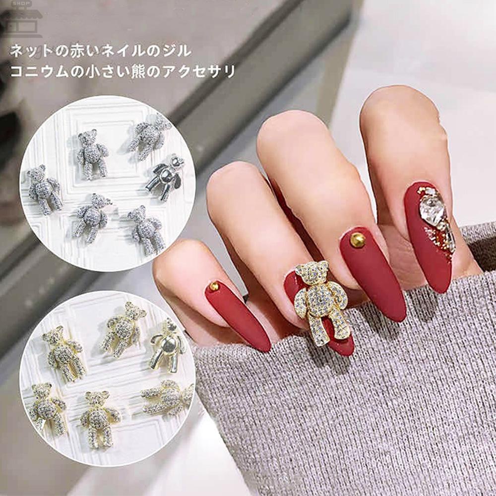 Agustin 3D Kuku Berlian Imitasi DIY Rose Gold Charms Mewah Shiny Kristal Beruang Kuku Perhiasan