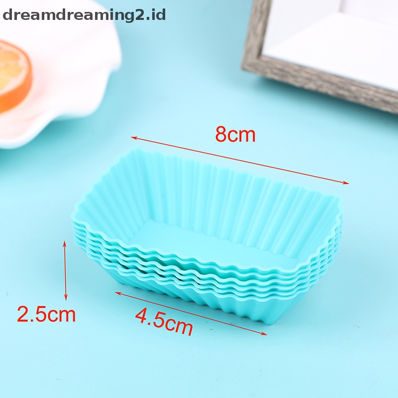 (drea) 6pcs Mini Muffin Cup Persegi Panjang Silikon Muffin Cake Cetakan Kue Aksesoris//