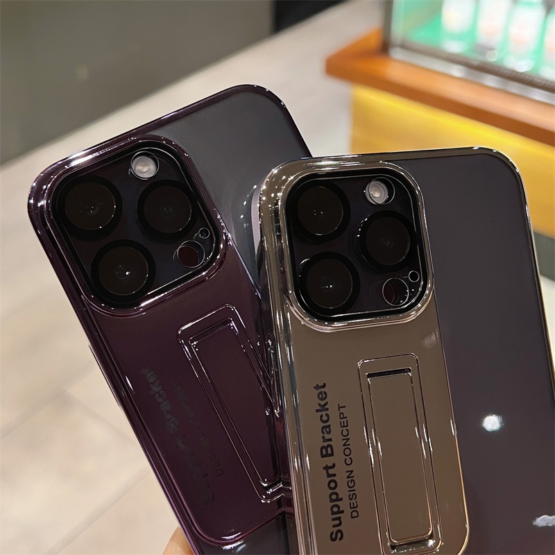 Invisible Stand Case iPhone 14 Pro Max Case Dengan Kamera Perlindungan Lensa14 Plus Case iPhone 13 Pro Max Mewah Kreatif: Transparan, Bening, Shockproof Hard Back Cover