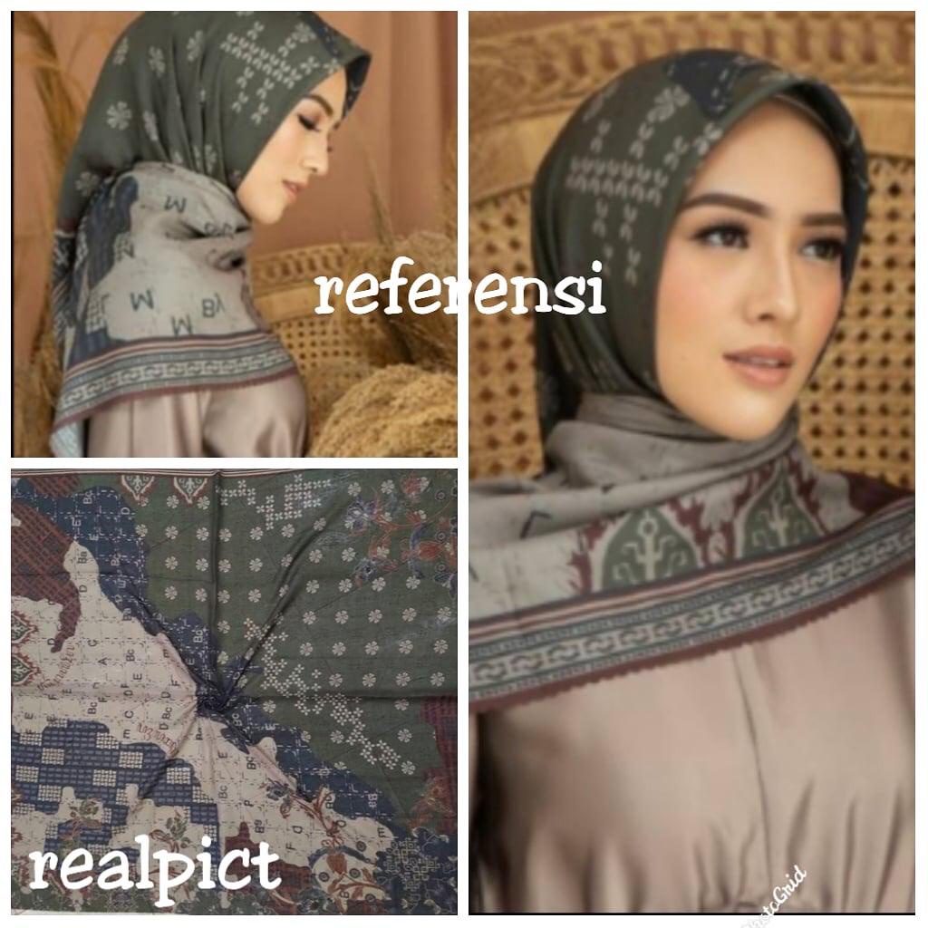 Karimake Hijab / Kerudung Segi Empat Voal Premium Printing Motif Tropis Paradise Laser Cut 110 x 110