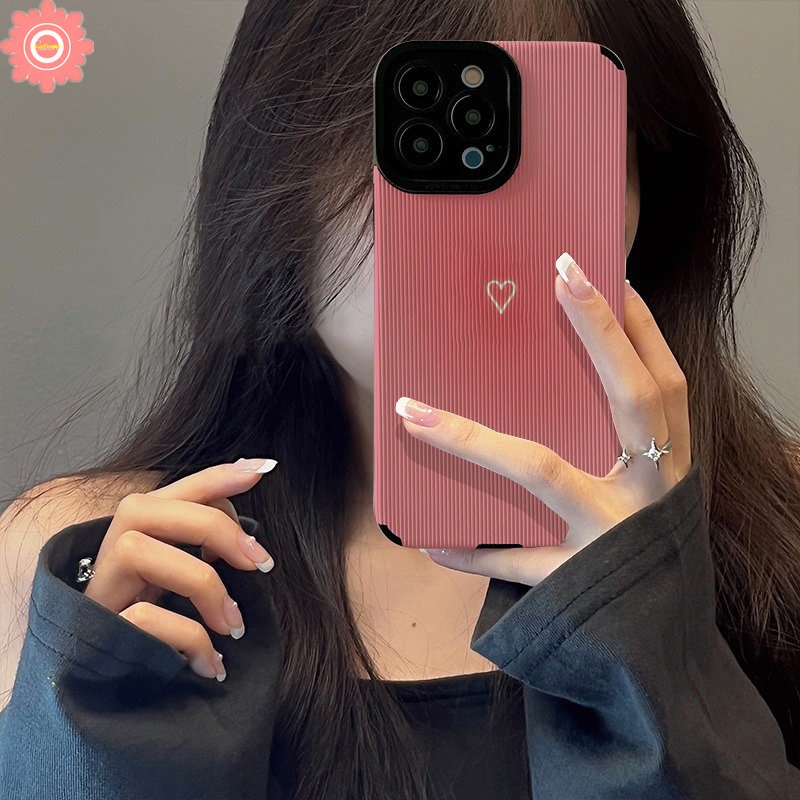 IPHONE Ins Cute Pink Love Heart Phone Case Kompatibel Untuk Iphone11 14 13 12 Pro Max7 8 Plus X XS Max XR Shockproof Leather Cover Pelindung Tpu Soft Cover