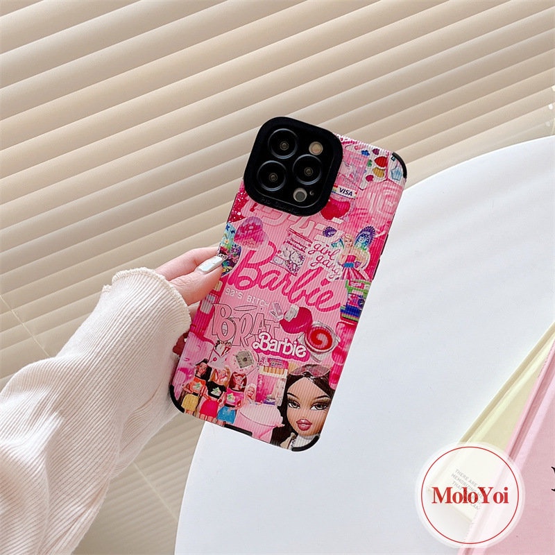 IPHONE Casing Ponsel Silikon Tahan Guncangan Pretty Princess Barbie Kartun Lucu Untuk Iphone11 13 14 12 Pro Max7 8 Plus 11 Pro Max XR X XS Max 7Plus Tekstur Kulit Mewah Soft Cover