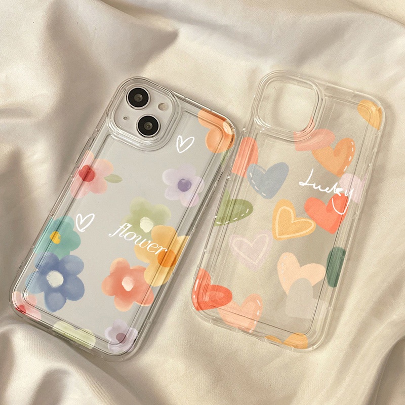 Heart Flower Case Untuk Oppo Realme C20A C21 C21Y C11 C3 C1 C20 C25 C25S C25Y C12 C15 10 9i 8i 8Pro 6i PH 5i 5s 9i U1 Reno 8 7 Lite Narzo 30 20 30A Airbag Shockproof Cover