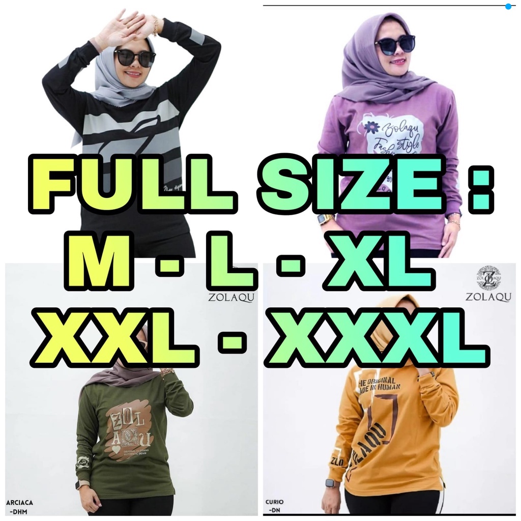 Kaos Zolaqu Original FULL Size (M, L, XL, XXL, XXXL) / Kaos Zolaqu JUMBO Wanita Lengan Panjang