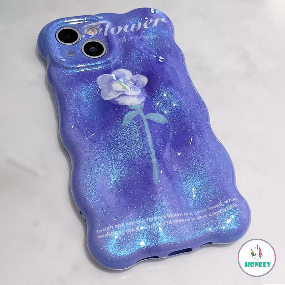 IPHONE Ins Luxury Glitter Art Rose Floral Case Kompatibel Dengan Iphone11 12 13 14 Pro Max Ungu Biru Lipit Kulit Shockproof Back Cover