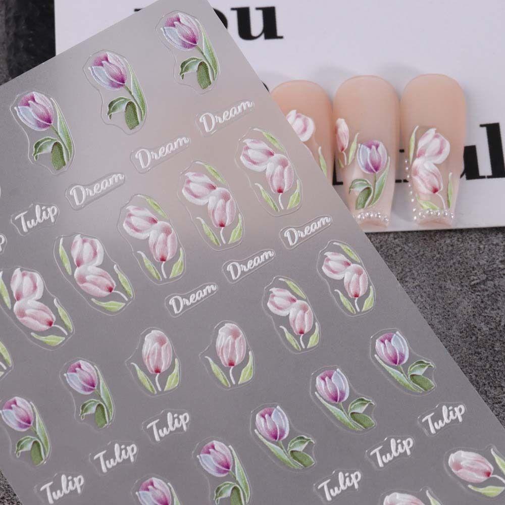 Needway   Stiker Kuku Bunga Retro Vintage Camellia 3D Relief Musim Semi Musim Panas Self Adhesive Nail Dekorasi