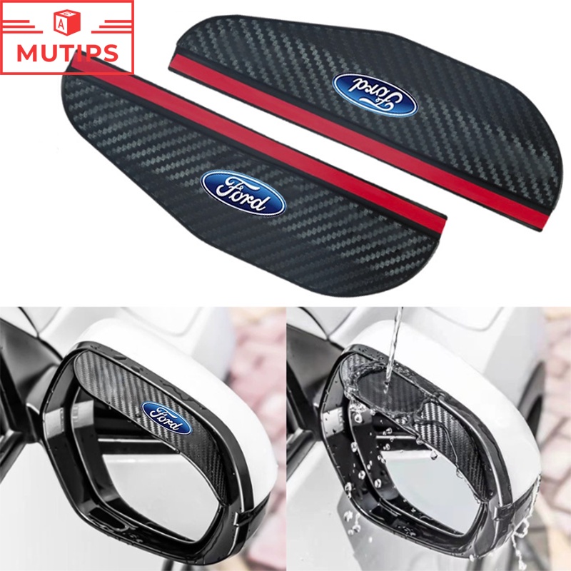 Ford 2Pcs Kaca Spion Mobil Serat Karbon Visor Hujan Pelindung Alis Cover Stiker Untuk Ecosport Focus Everest Fiesta Ranger Mustang Escape