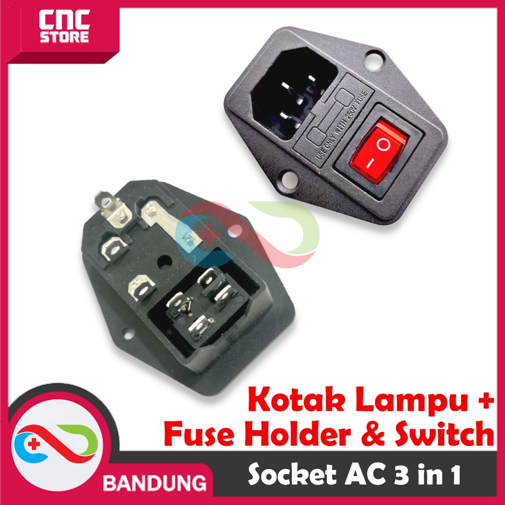 SOKET AC 3IN1 KOTAK LAMPU + FUSE HOLDER POWER OUTLET SOCKET SWITCH