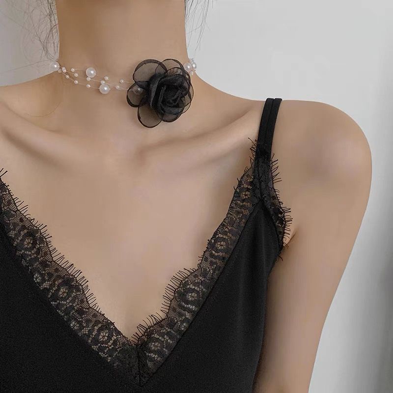 Kalung Choker Mutiara Kasa Renda Phantom Bunga Necklaces Untuk Wanita Fashion Perhiasan Aksesoris