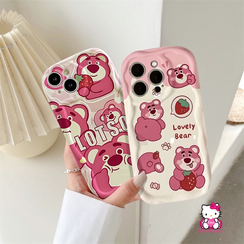 Casing Tepi Melengkung Bergelombang 3D Untuk Redmi Note10 10Pro 11 10 Pro Max Plus 11s 10s Redmi 10C A1 9T 10 10A 9C 9A 9C NFC 9 A2 POCO M3 Kartun Beruang Strawberry Lucu Manyo Soft Cover