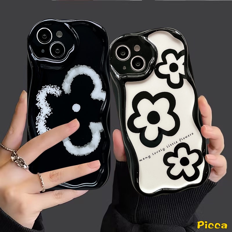 Fashion Bunga Sederhana 3D Wavy Curved Edge Glossy Case Untuk Samsung A04s A12 A14 A13 A23 A50 A30 A30s A04 A24 A11 A03 A20 A32 A21s A20s A02s A10s A51 A03s A52 Tpu Soft Floral Cover