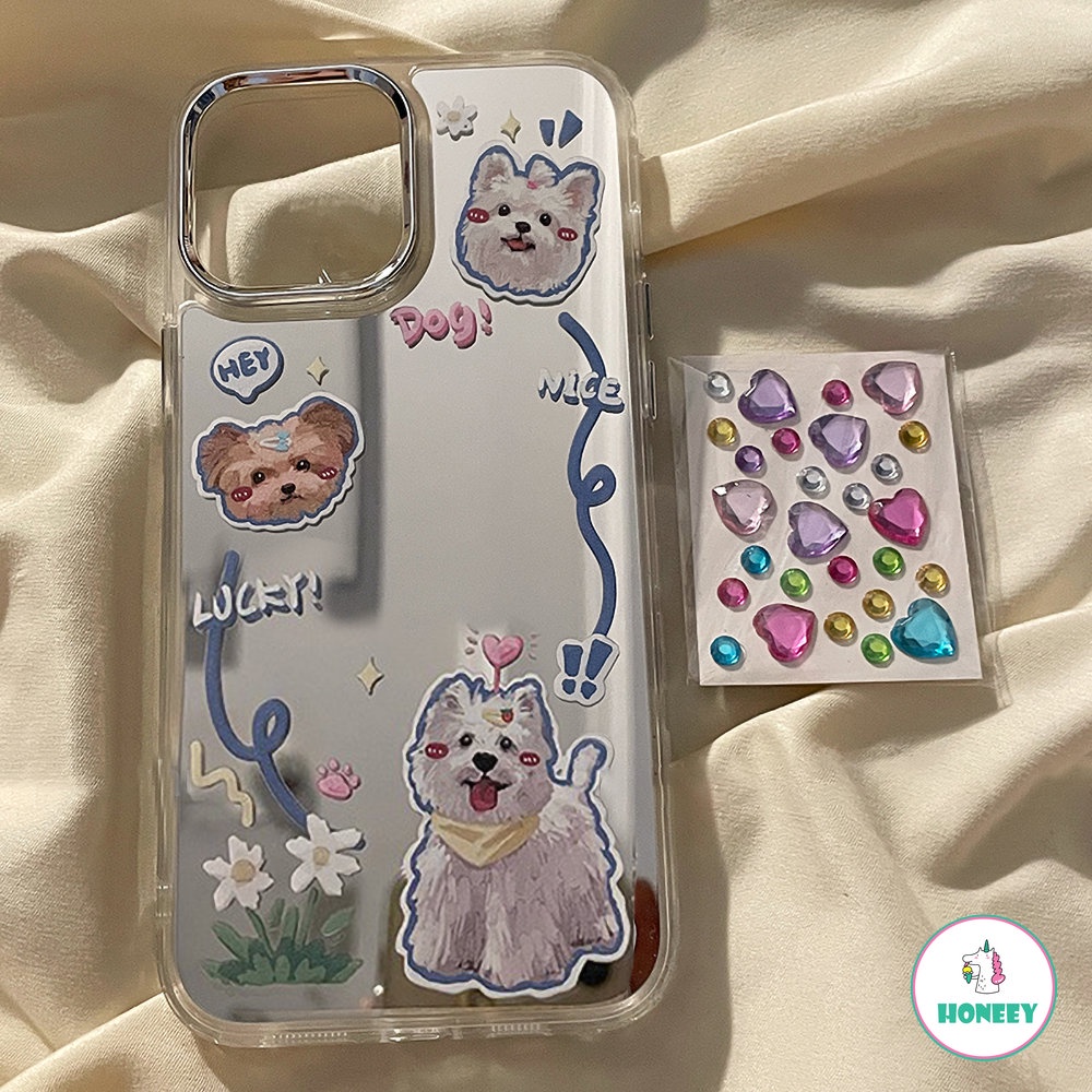 Casing Ponsel Untuk iPhone 14 pro Max13 12 pro max iPhone 11 pro max Lucu Puppy Makeup Cermin Handphone Cover Pelindung