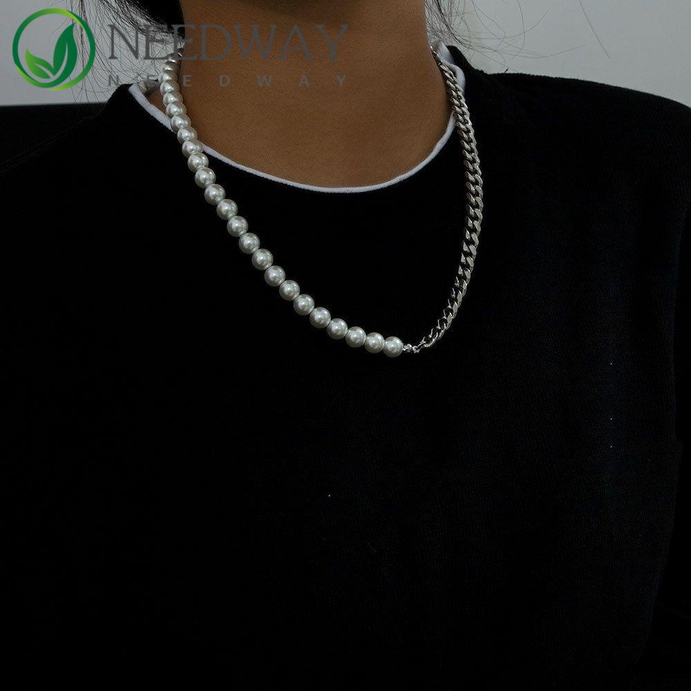 Needway   Mutiara Kalung Punk Kreatif Stainless Steel Korea Perempuan Choker Kuba Rantai