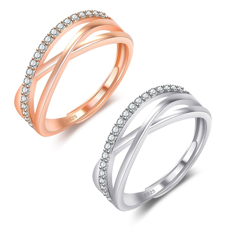 Fashion High-End Cahaya Desain Mewah Cincin Silang Niche Duawarna Zirkon Copperl Ladies Aksesoris Hadiah Untuk Pacar