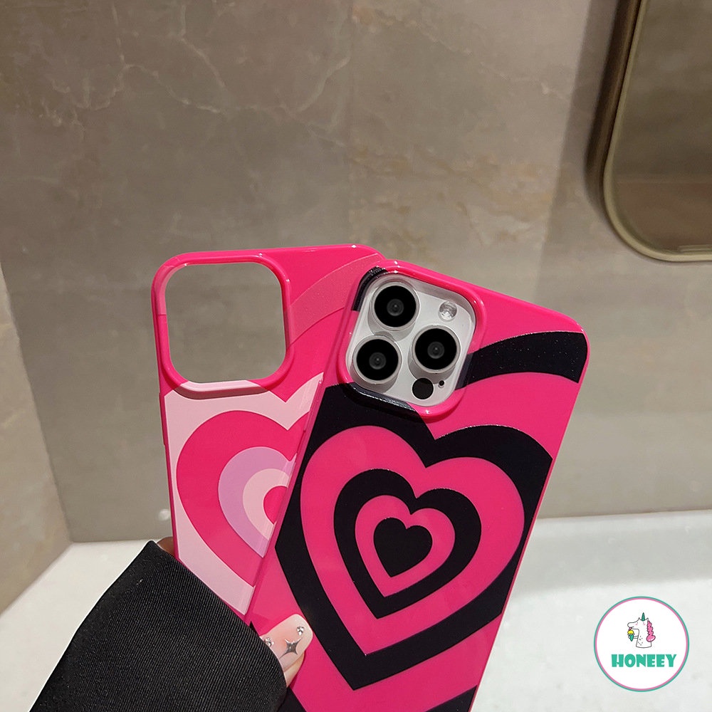 IPHONE Retro Pop Gadis Kartun Pink Hitam Love Art Phone Case Untuk Iphone14 13 12 11 Pro Max Xr Xs 7 8 Plus Case Lucu Soft Cover