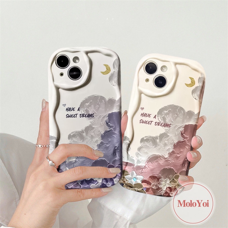 IPHONE Casing Tpu Lembut 3D Wavy Curved Edge Back Kompatibel Untuk Iphone11 13 14 12 Pro Max XR X XS Max6 7 8 6s Plus SE 2020 Kreatif Lukisan Cat Minyak Bunga Memiliki Mimpi Manis Cover