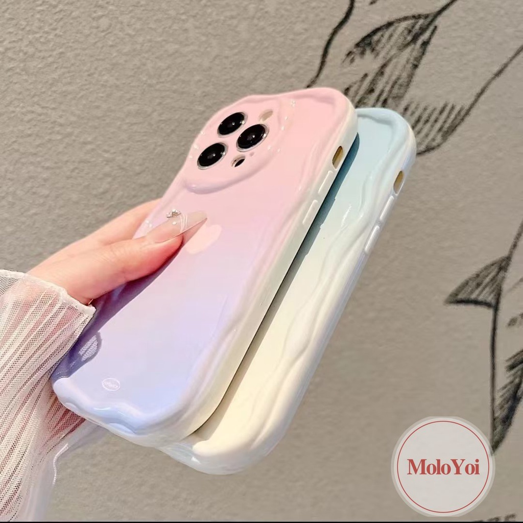 Casing Tepi Melengkung Gradasi Love Heart 3D Bergelombang Kompatibel Untuk iPhone 7Plus XR XS X Max11 13 12 14 Pro Max6 7 8 6s Plus SE 2020 Simple Macaron Warna Permen Tpu Soft Cover