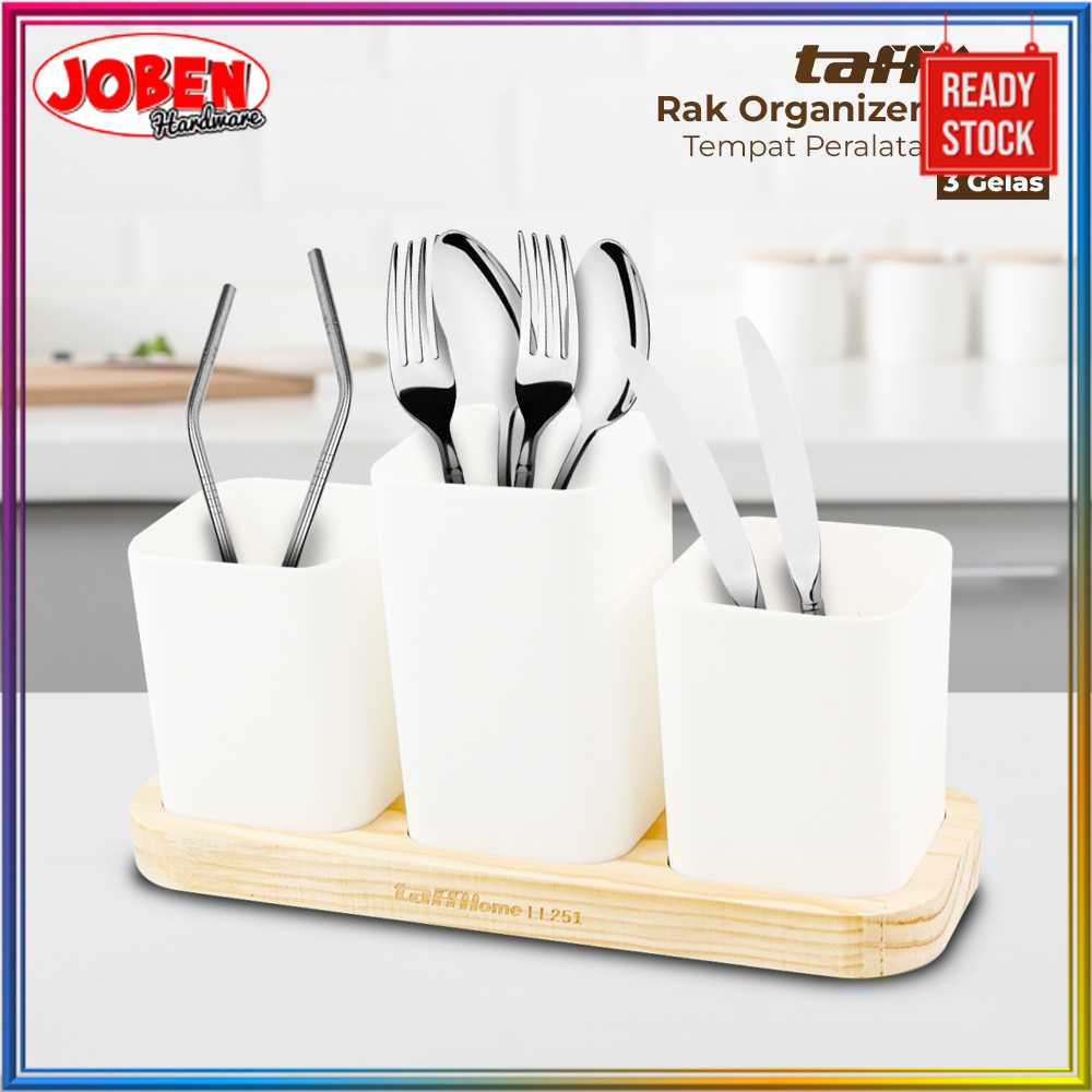 BISA COD TaffHOME Rak Organizer Dapur Tempat Sendok Garpu 3 Gelas - LL251 Peralatan dapur Perlengkap