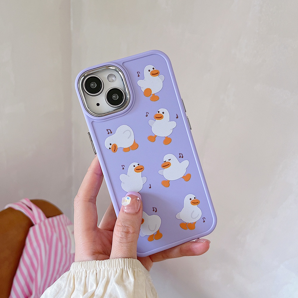 Kartun Happy Duck IPhone Case Kompatibel Untuk Iphone11 Casing14 Pro Max Ip13 12 11 Pro Max 12 Pro Max Shockproof Lembut TPU Belakang Ponsel Cover