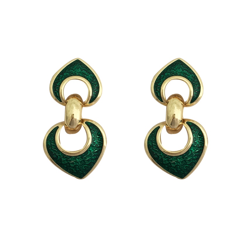 Anting Desain Berongga Niche Temperamen Cinta Hijau Gaya Hong Kong Retro Elegan