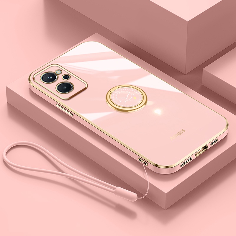 Andyh Casing Ponsel Silikon Ultra Tipis Untuk OPPO Realme 9i A96 K10 4G Deluxe Perlindungan Jatuh Band Emas Dengan Cincin Jam Dan Lanyard Gratis