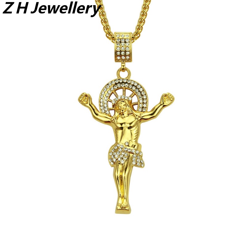 Z H Perhiasan Vintage 18K Emas Berlian Yesus Liontin Fashion Pria Anti Karat Kalung Liontin Hip Hop Pesta Baja Titanium Perhiasan Aksesoris