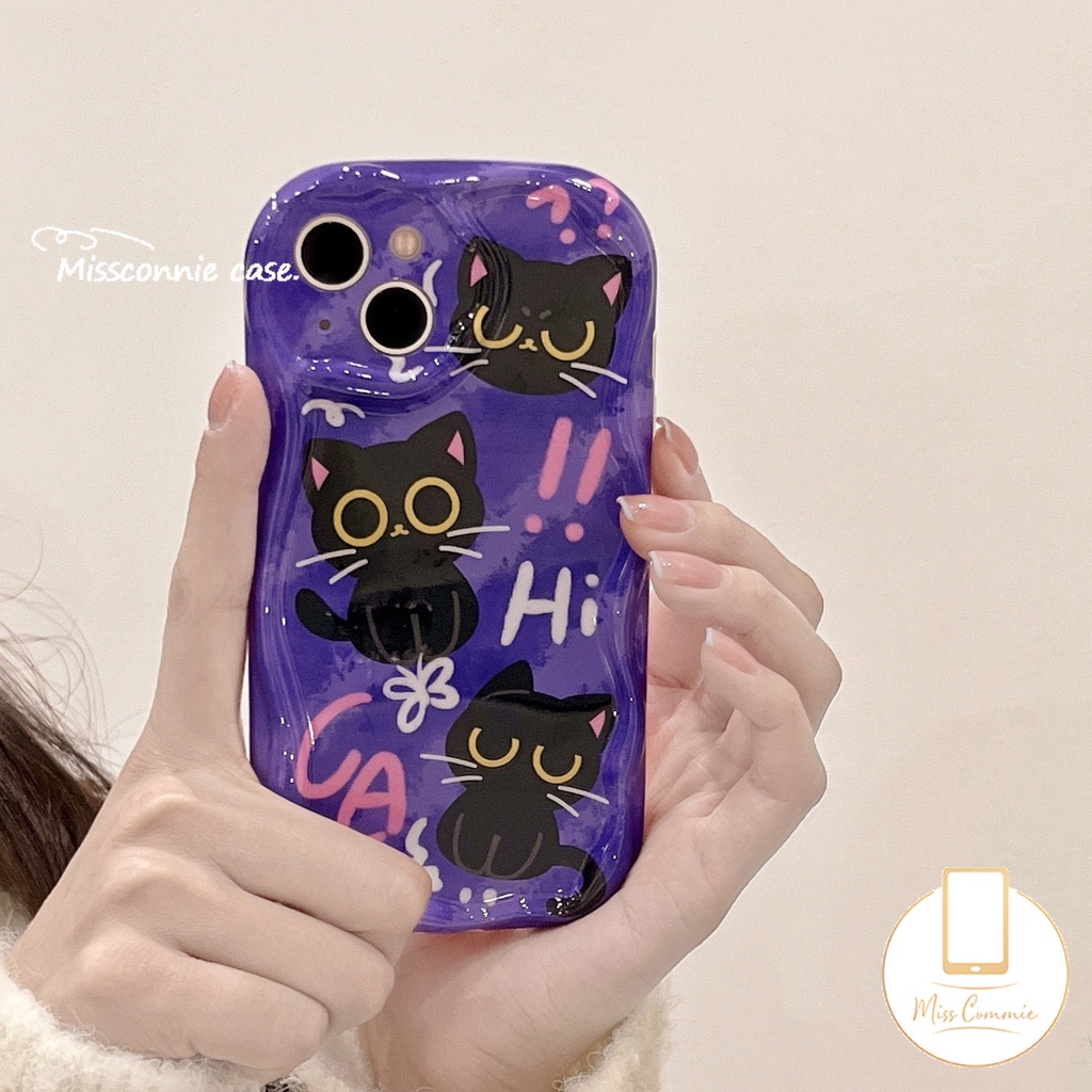 Casing Tepi Melengkung Bergelombang 3D Untuk Redmi 9A 10C A1 10 9T 9 10A A2 9C NFC Redmi Note11 9 10s 8 12 11s 10 Pro Max POCO M3 Kartun Lucu Cute Cat Soft Case Dengan Braket Kucing Ponsel Holder Tempat