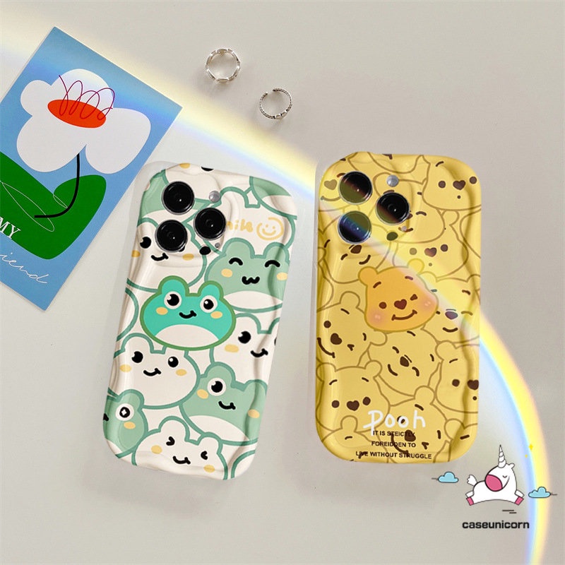 Untuk Realme C53 C55 C35 C31 C25 5 5i 7i 5s 6i 9i C12 C33 C21Y C11 C25s C30 C15 C25Y C21 C17 C3 C20 C3 C1 3D Wavy Curved Edge Catoon Kodok Layar Penuh Lucu Winnie The Pooh Lembut Sarung