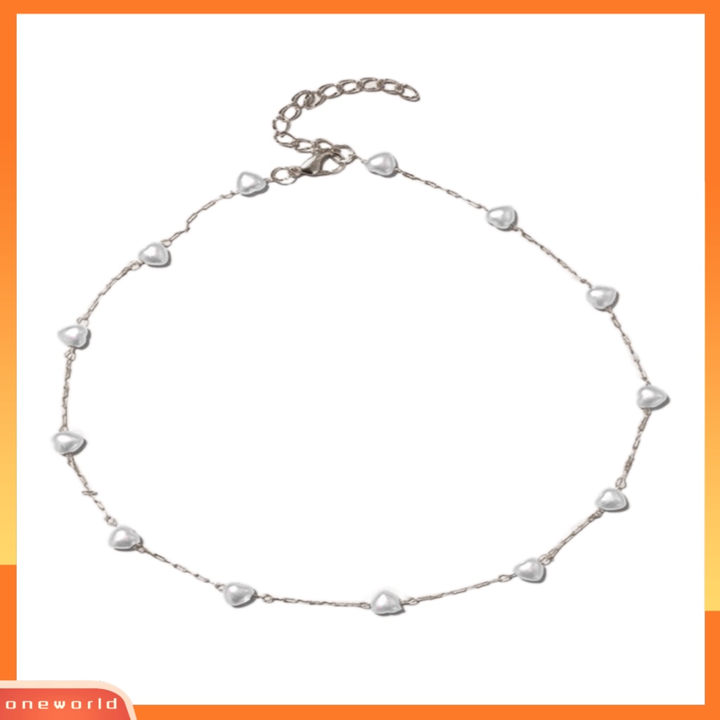 [ONE] Kalung Wanita Hati Mutiara Imitasi Alloy Adjustable Rantai Klavikula Geometris Untuk Pesta