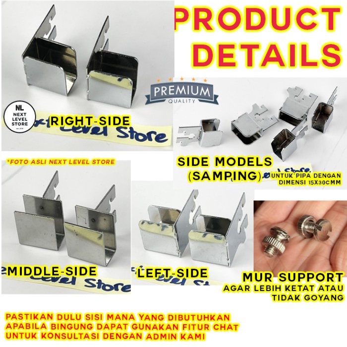 Bracket Holder Hook Pipa Kotak Pillar Pilar AA Square Single Hook Pipe Cantolan