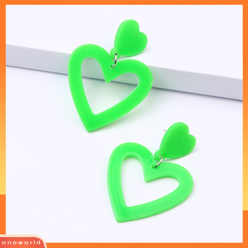 [ONE] 1pasang Anting Tusuk Anting Liontin Akrilik Hati Ringan Hypoallergenic Warna-Warni Simple Untuk Wanita