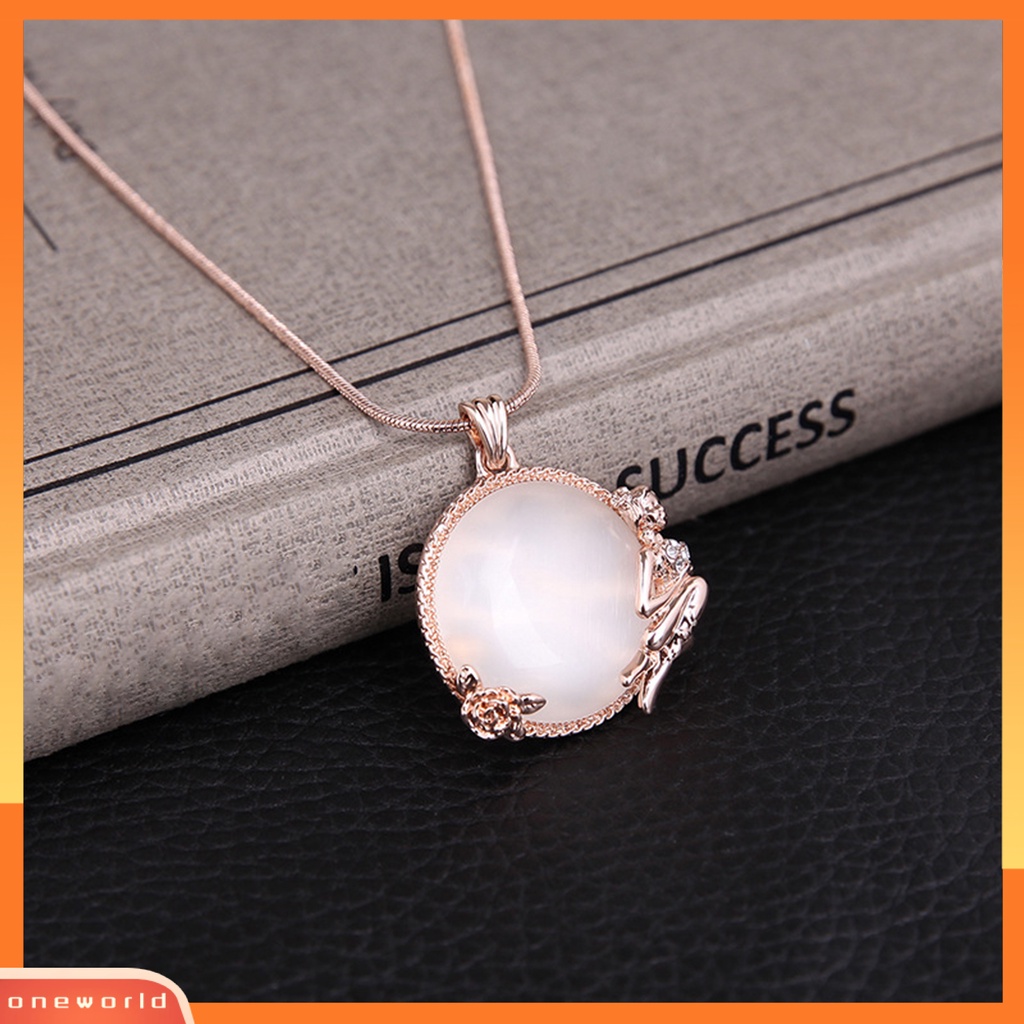 [ONE] 1set Kalung Anting Set High Gloss Bulat Opal Electroplating Kristal Imitasi Dress Up Stud Earrings Pendant Kalung Set Perhiasan Aksesori