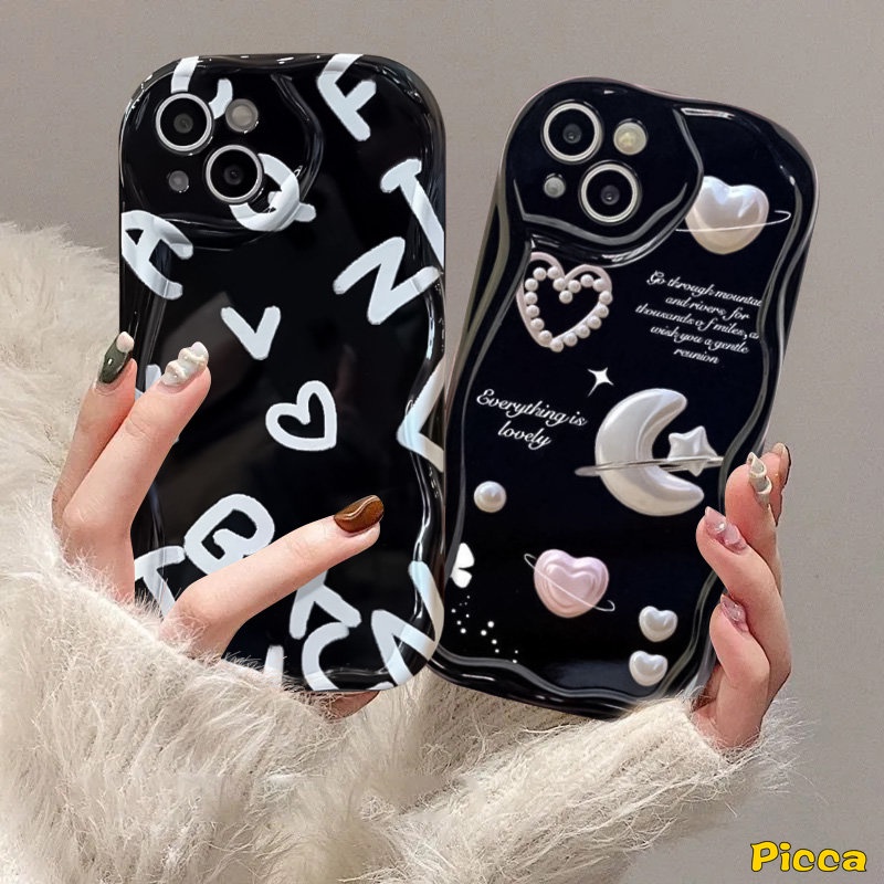 Casing Untuk Realme C53 C35 C31 C15 C33 C3 C25 C21 C55 5 9i 5i 7i 6i 5s C21Y C17 C25s C25Y C12 C11 C20 C30 Romantic Moon Star Alphabet Love Heart 3D Wavy Curved Edge Soft Cover