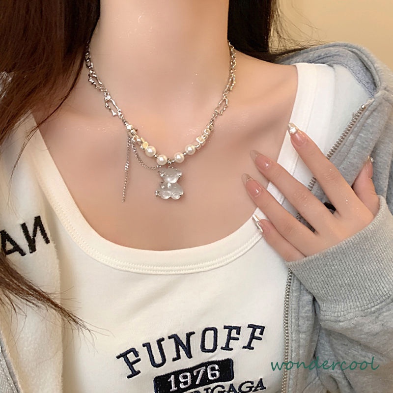 Kalung beruang rumbaimutiara rantaitulang selangka kepribadian angin sejuk yang manis dan sejuk perempuan-Won