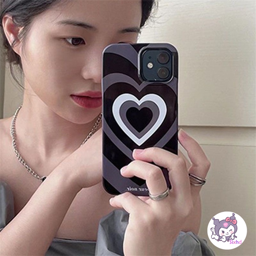 IPHONE Kompatibel Untuk Iphone14 13 12 11 Pro Max SE 2020 X Xr Xs Max8 7 6Plus Silikon Ins Hitam Cinta Hati Ponsel Case Lembut Anti Jatuh Pelindung TPU Cover