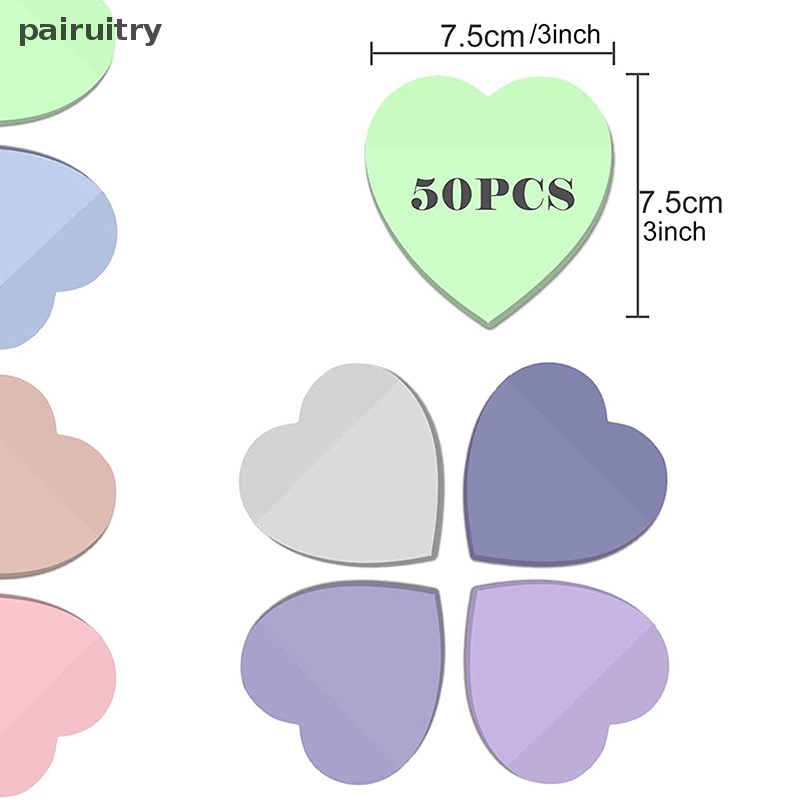 Prt 50PCS Heart Transparan Sticky Notes Memo Pad Notepads Sticker Paper To Do List Tahan Air PET Untuk Alat Tulis Kantor Siswa PRT