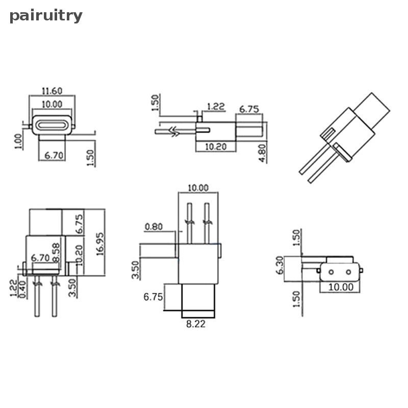 Prt USB Type-C Waterproof Connector Welding Wire Female Socket Soket Antarmuka Pengisian Port Tipe-C Dengan Kawat Las PRT