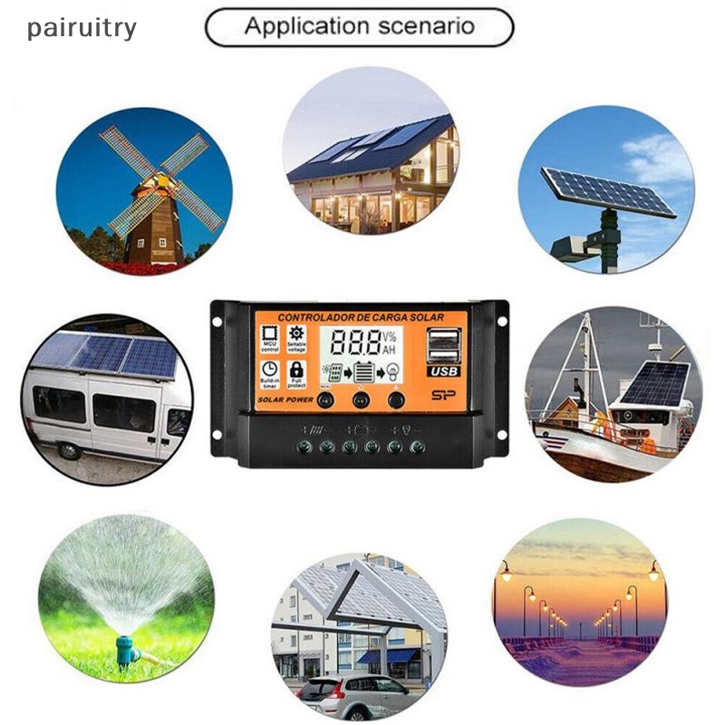 Prt LCD Solar Controller 12V /24V 30A 20A 10A Solar Charge Regulator PWM Charger LCD Display Dual USB 5V 2.5A Output MOS PRT