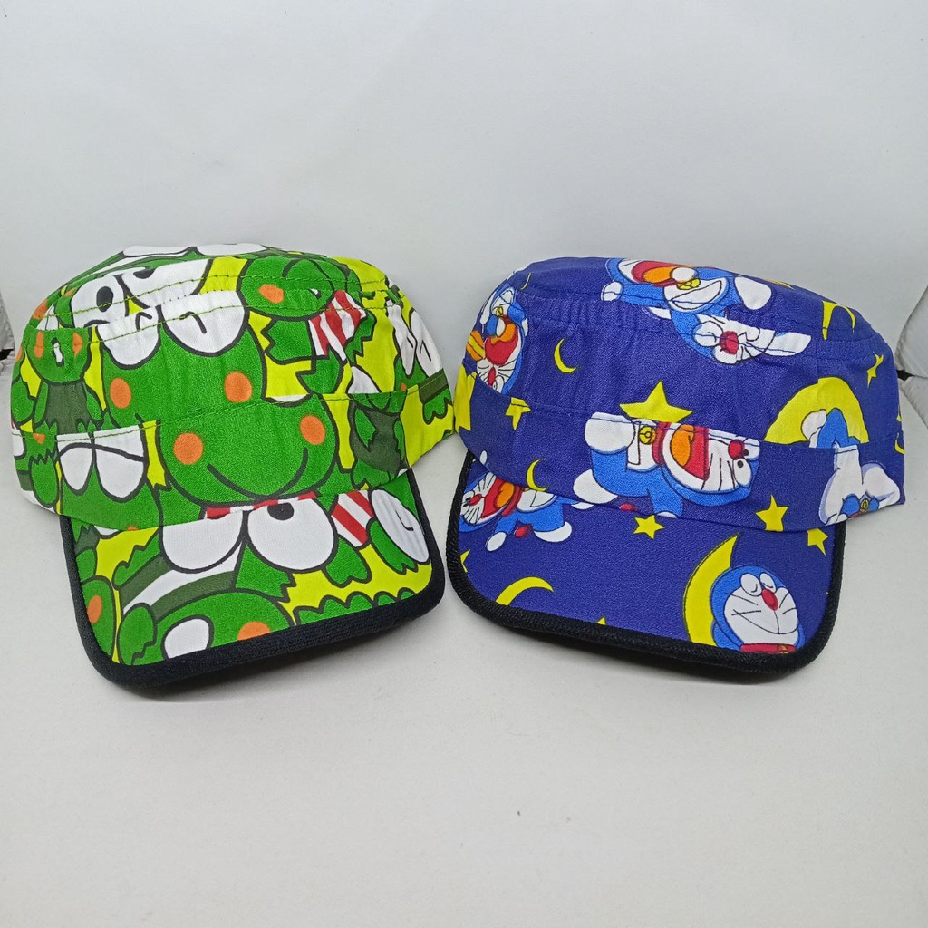 Topi Komando Bayi Full Printing Motif Karakter Animasi Kartun Keroppi | Doraemon | Kucing | Dinosaurus