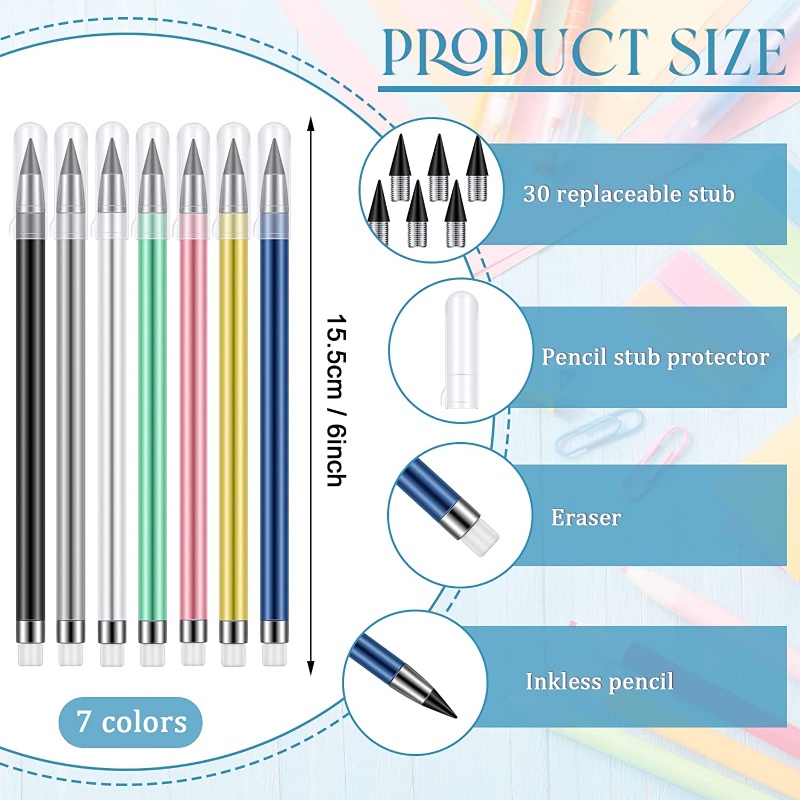 Tahan Aus Pensil Tanpa Tinta Tak Terhingga/ Pensil Metalik Tanpa Tinta Everlasting/ Portable Replaceable Pen Perlengkapan Alat Tulis