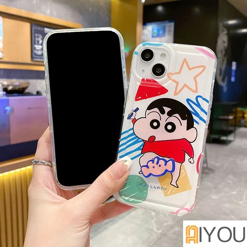 Kreatif Stereopic Berputar Gajah Kecil Ingus Crayon Shin Chan Perlindungan Ponsel Case Kompatibel Untuk iPhone14 14Plus 14 Pro Max 13 12 11 Pro Max XR IX Cakupan Penuh Shockproof Soft Cover