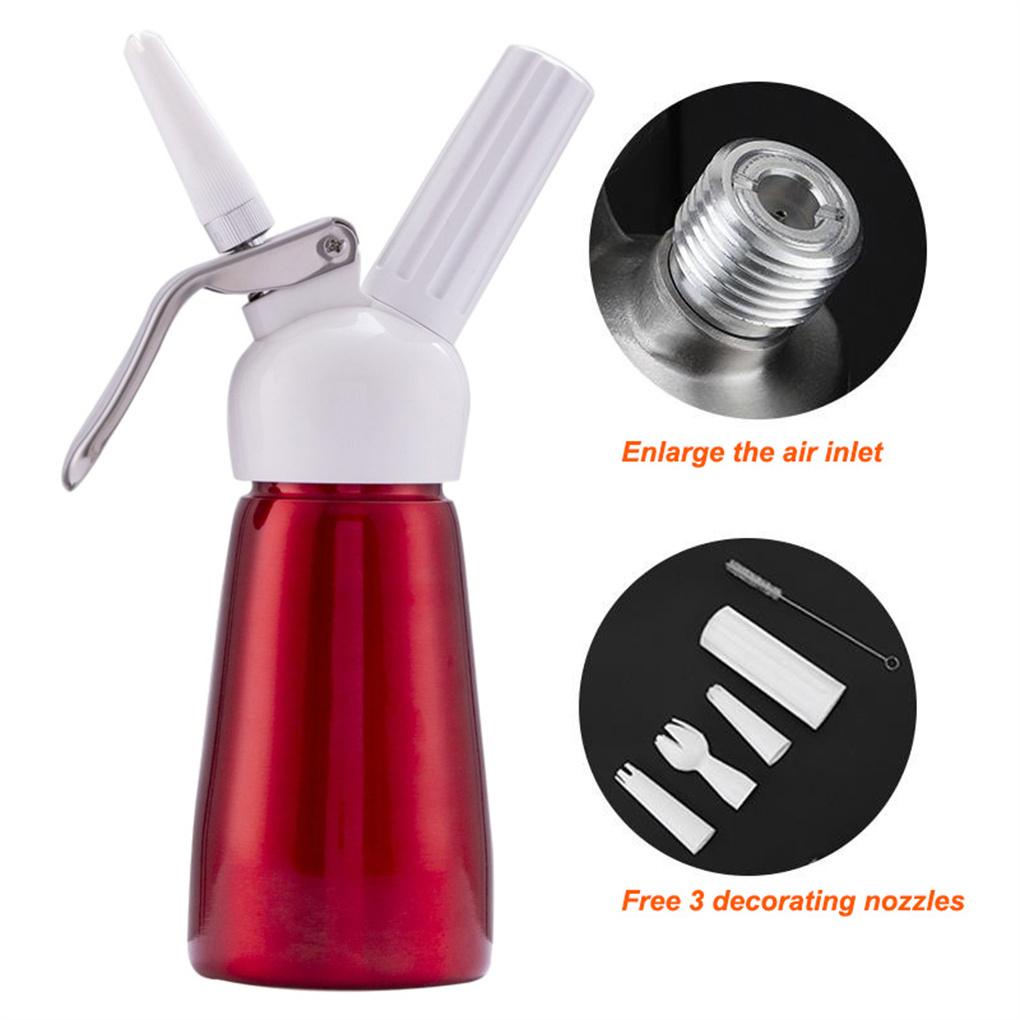 250ml Aluminium Alloy Cream Whipper Dispenser Tutup Krim Dengan Nozel Brush Maker Foaming Gas Whipped Milk Foamer Dekorasi