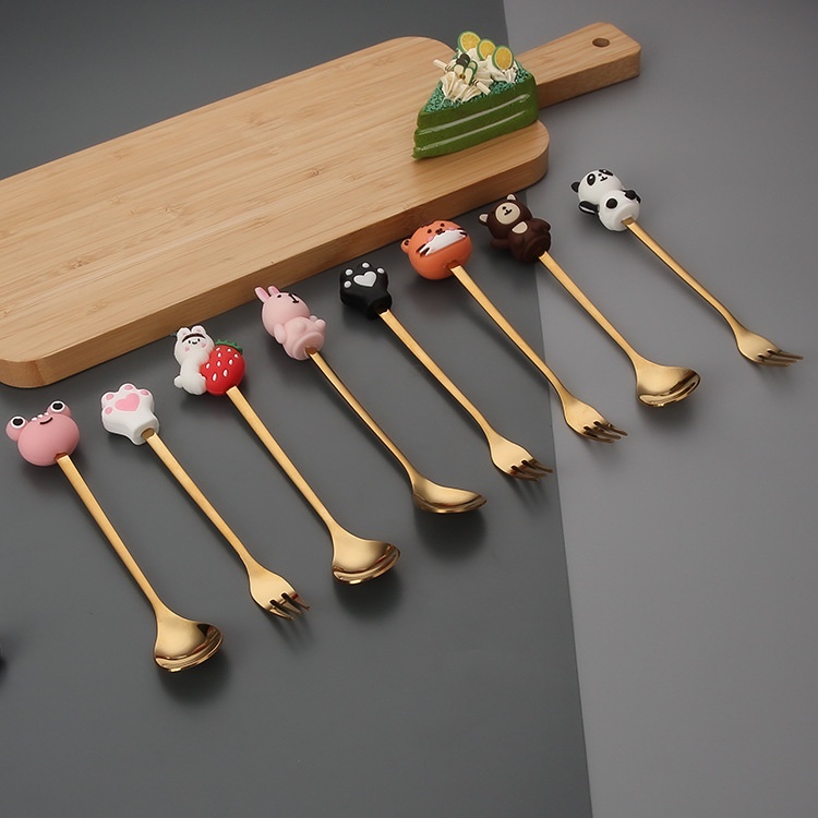 Forks Lucu Boneka Anak-anak Sendok Baja Nirkarat Mengaduk Sendok Garpu Kartun Makanan Penutup Buah Hewan Sendok Kreatif Alat Makan Kopi Es Krim Alat Makan Hadiah