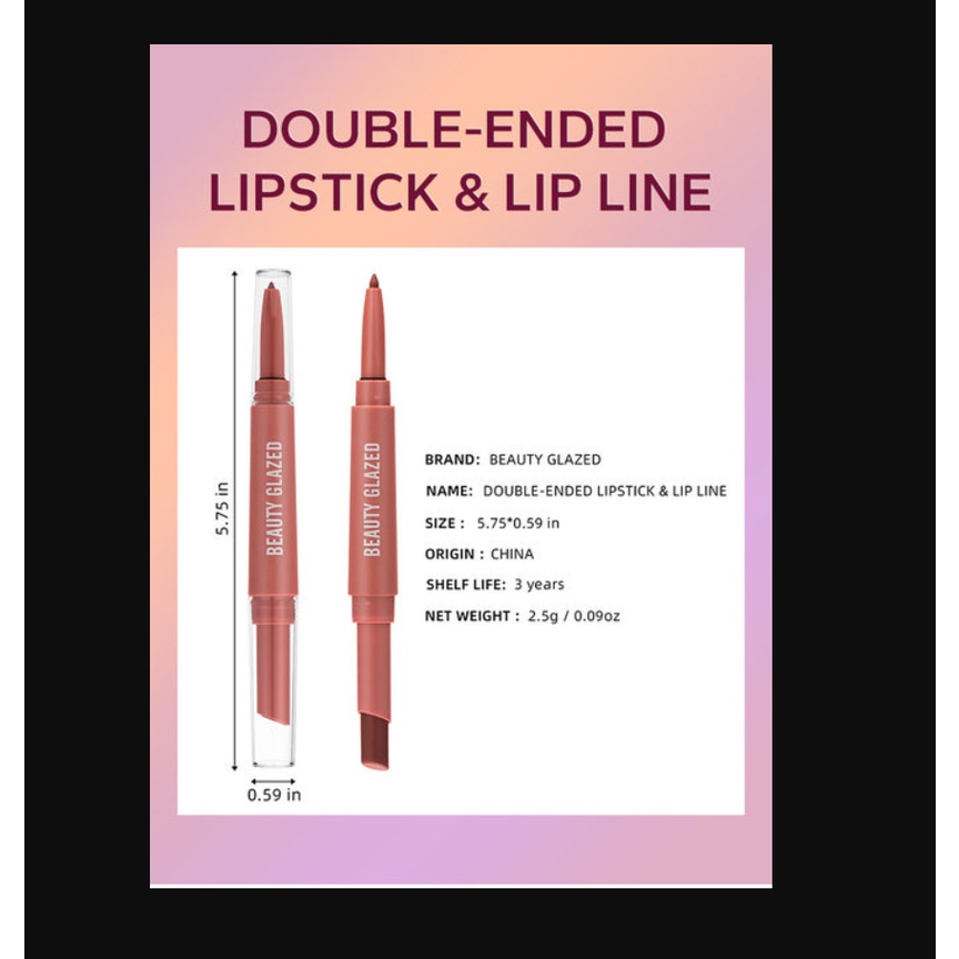 (READY &amp; ORI) Beauty Glazed 6 In 1 Double Head Lip Liner And Lipstick Set BG136