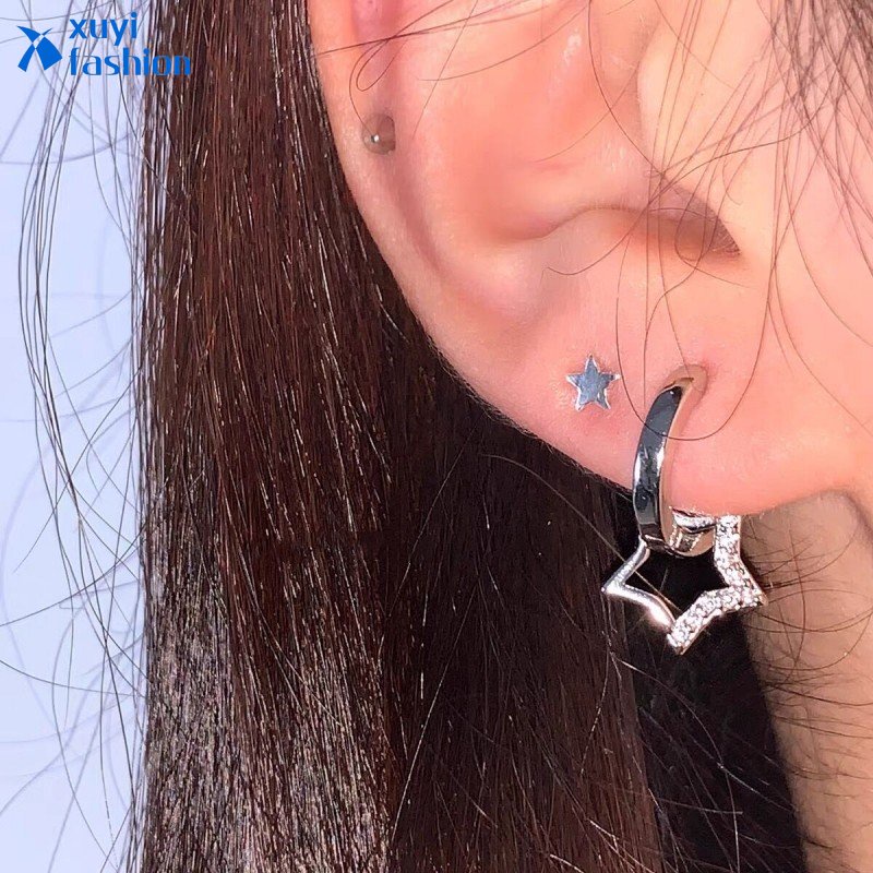 Korea Zirkon Drop Earrings Kristal Pentagram Perak Anting Untuk Wanita Fashion Perhiasan Aksesoris